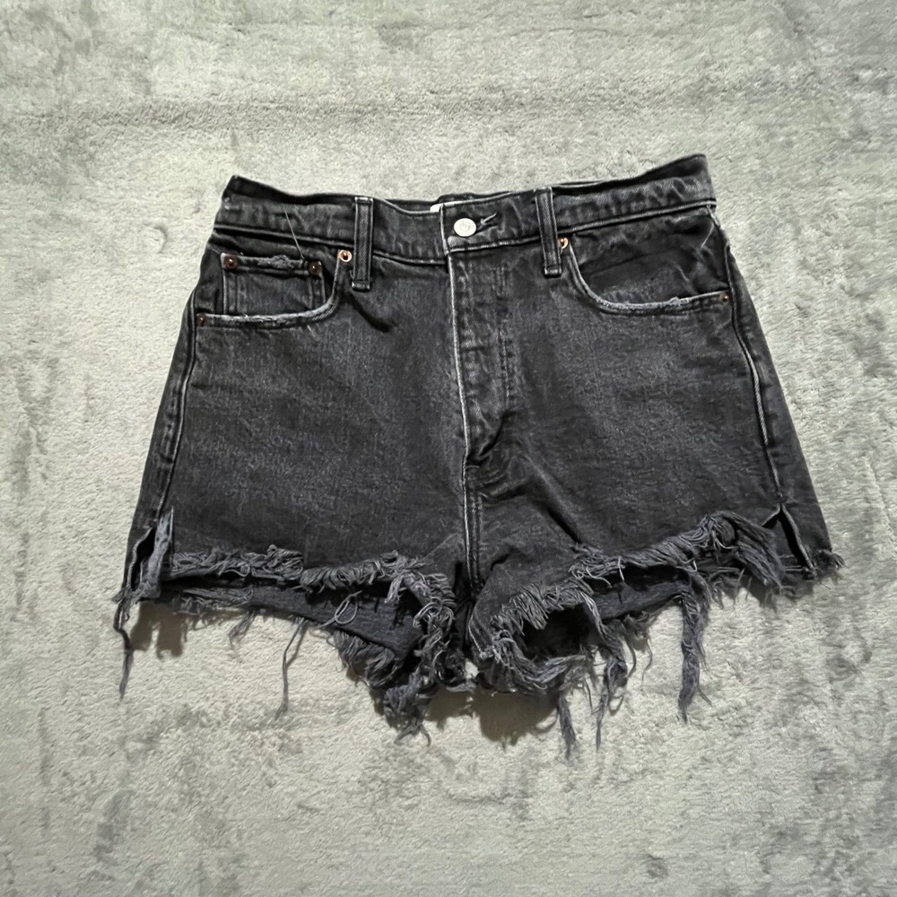 Abercrombie & Fitch Mom Shorts Womens 28 6 Black High Rise Distressed Cutoff